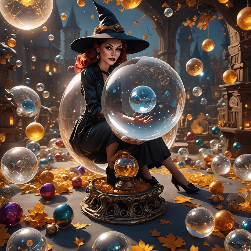 Enchanting Crystal Ball Witch in Detailed Matte Painting