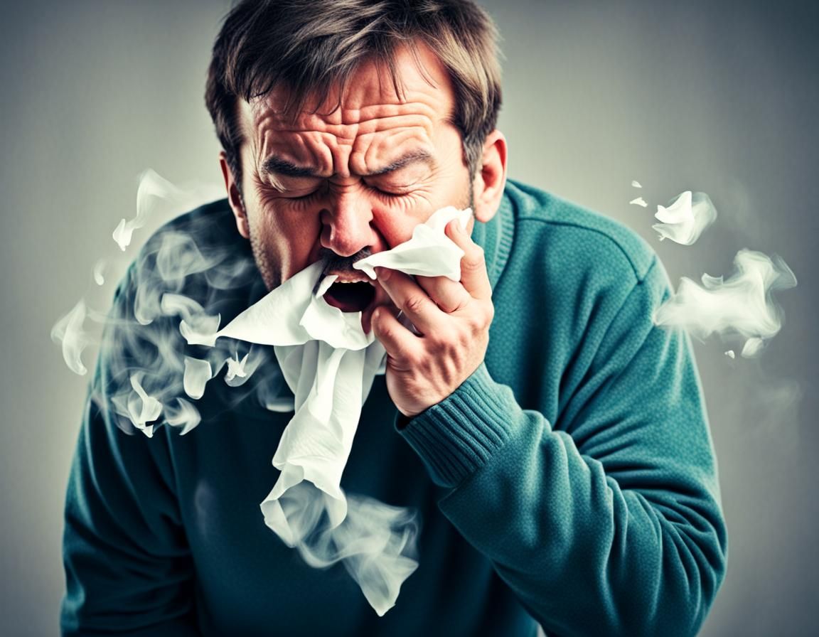 Man Mid-Sneezing