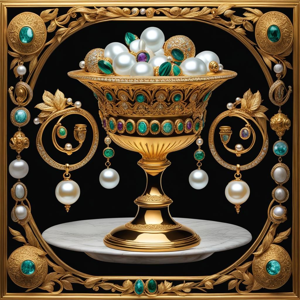 Golden Goblet Overflowing with Jewels and Gems
