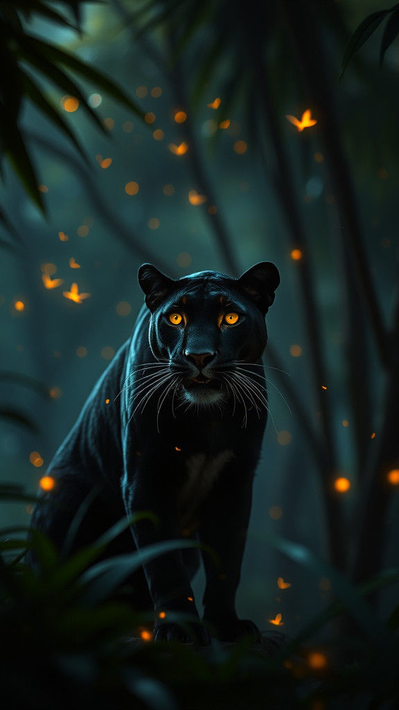Fireflies Illuminate a Panther in Egyptian Forest