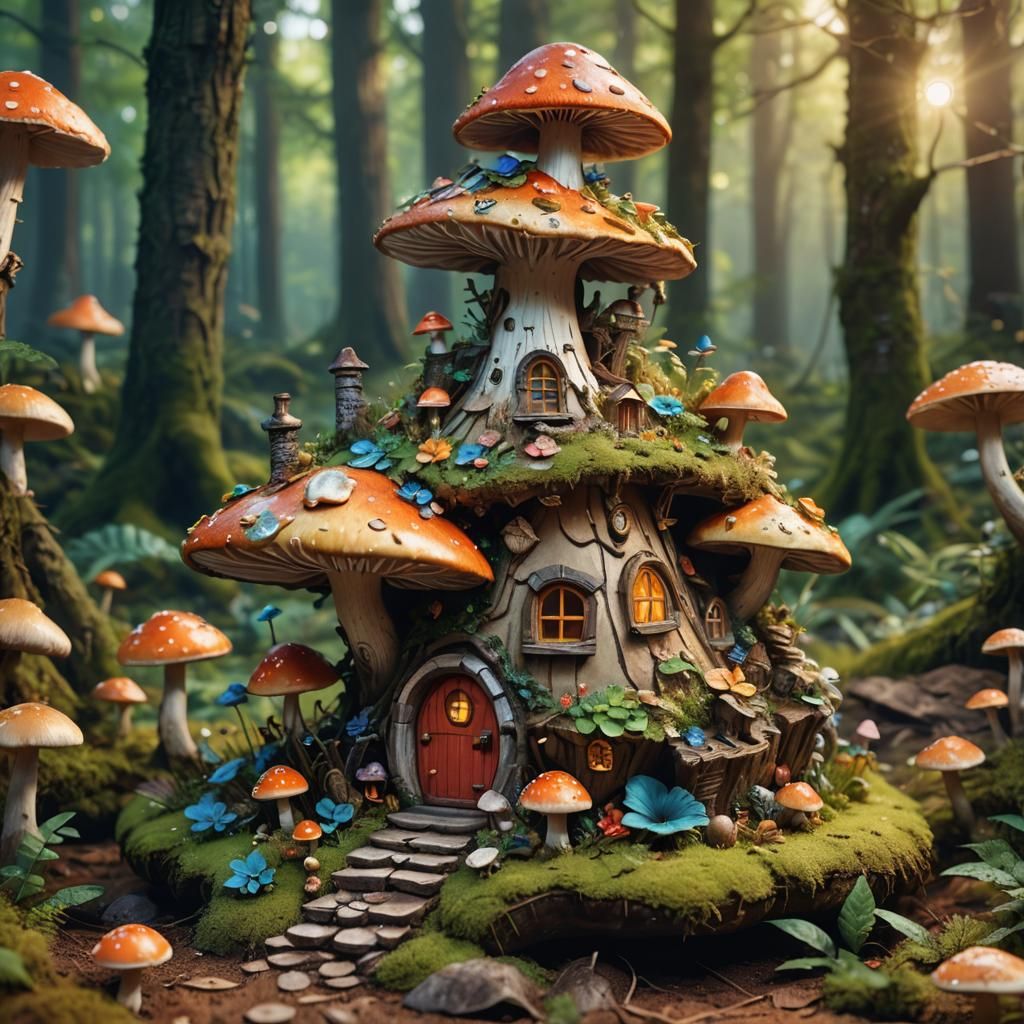 fantasy miniature house in the magical forest: dwarf house