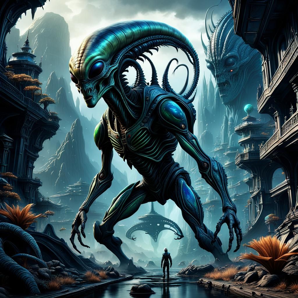 Detailed Alien Matte Painting in Deep Color