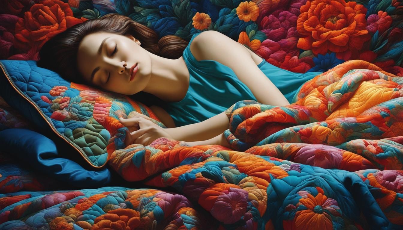 Vibrant Quilt of Sleeping Lady, Detailed Masterpiece