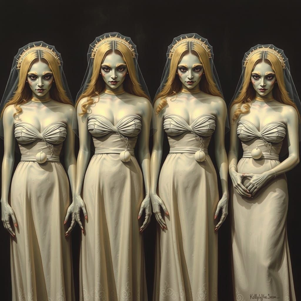 Bridesmaids in Dystopian Wedding, Giger Style