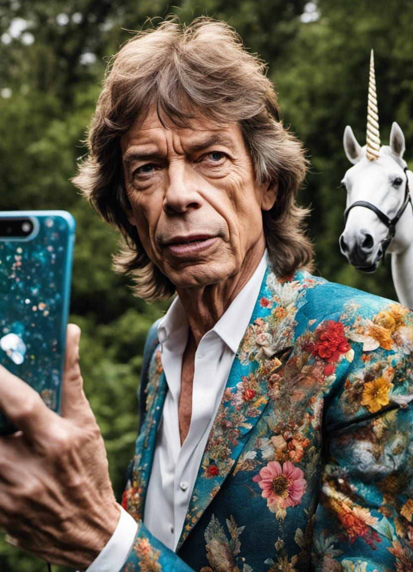 Mick Jagger Selfie with Unicorn, Digital Art