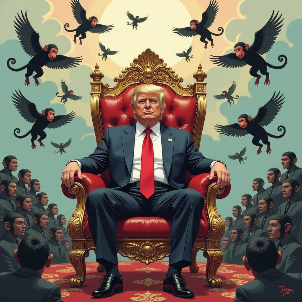 Golden Throne Surrounded by Flying Monkeys