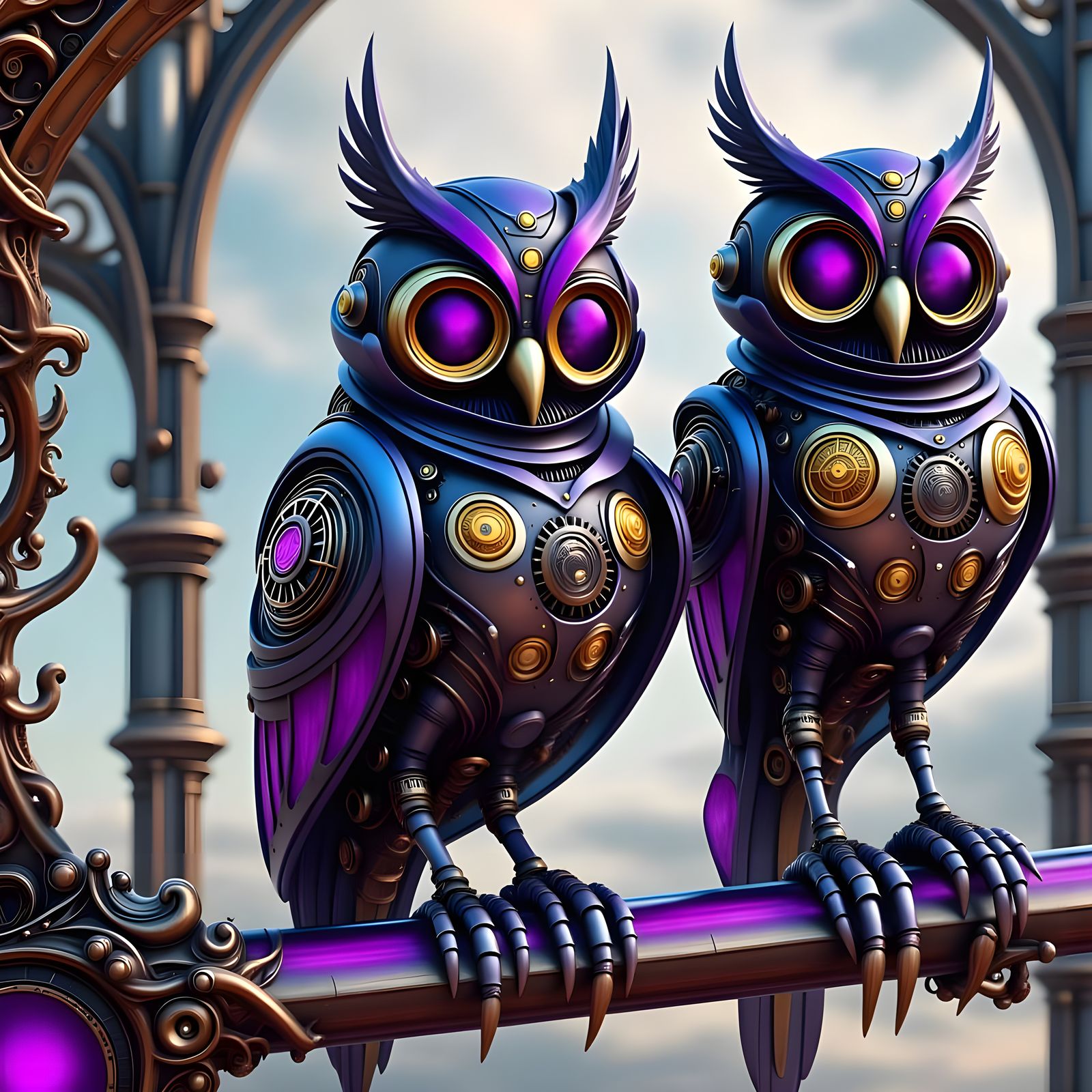 Surreal Steampunk Robotic Owls in Fantasy Portrait
