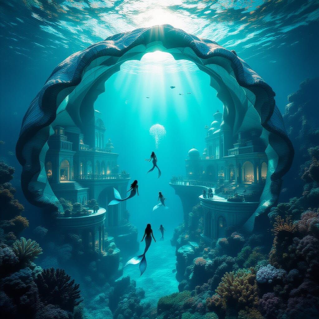Underwater City in Clam Shell: Cinematic Watercolour