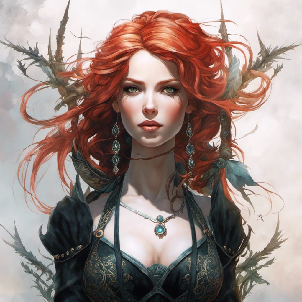 Red-Haired Hedge Witch with Intricate Corset