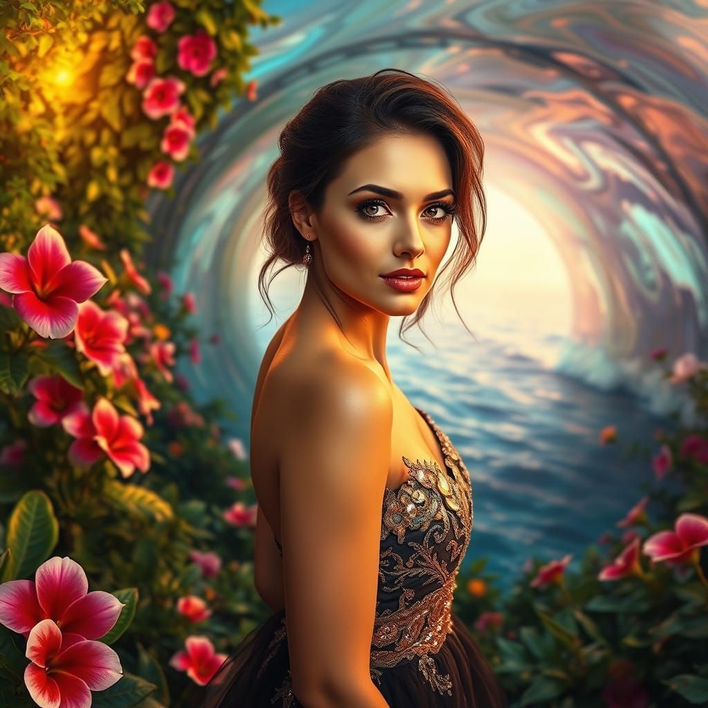 Ethereal Garden Goddess in Cyberpunk Style