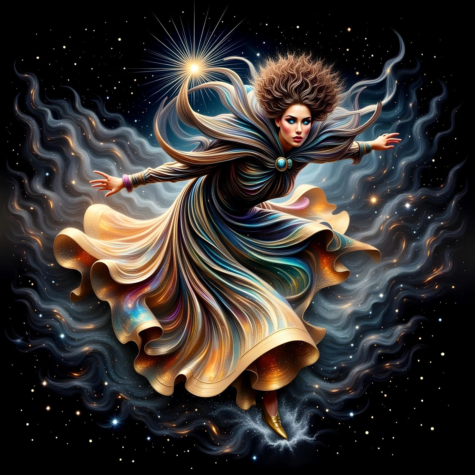 Mystical Woman with Heterochromatic Eyes in Vibrant Style