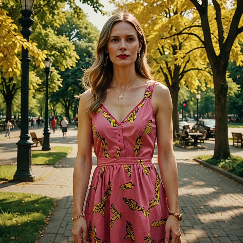 Hyperrealistic German Woman in Vibrant City Park