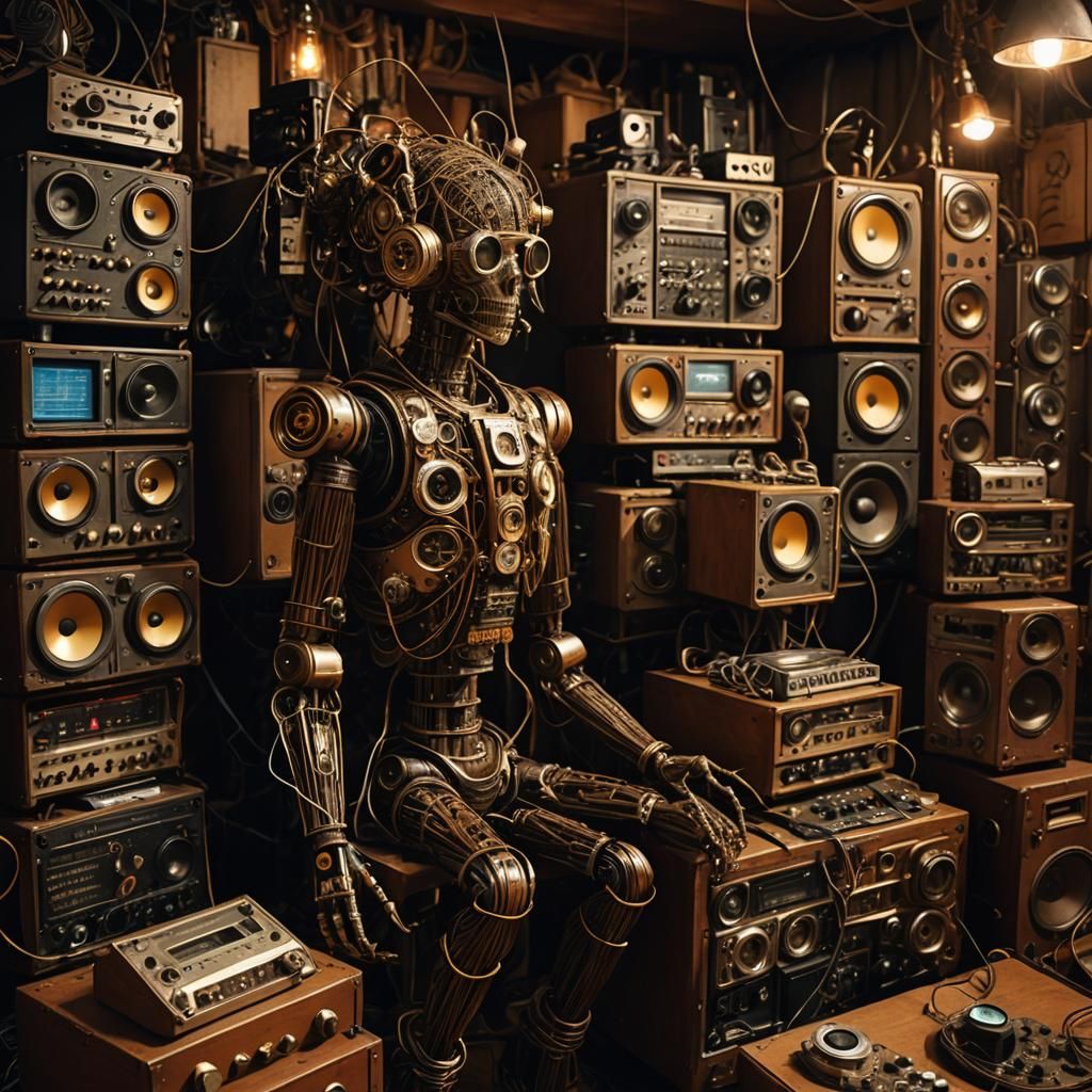 Steampunk Audio Robot in Cluttered Room