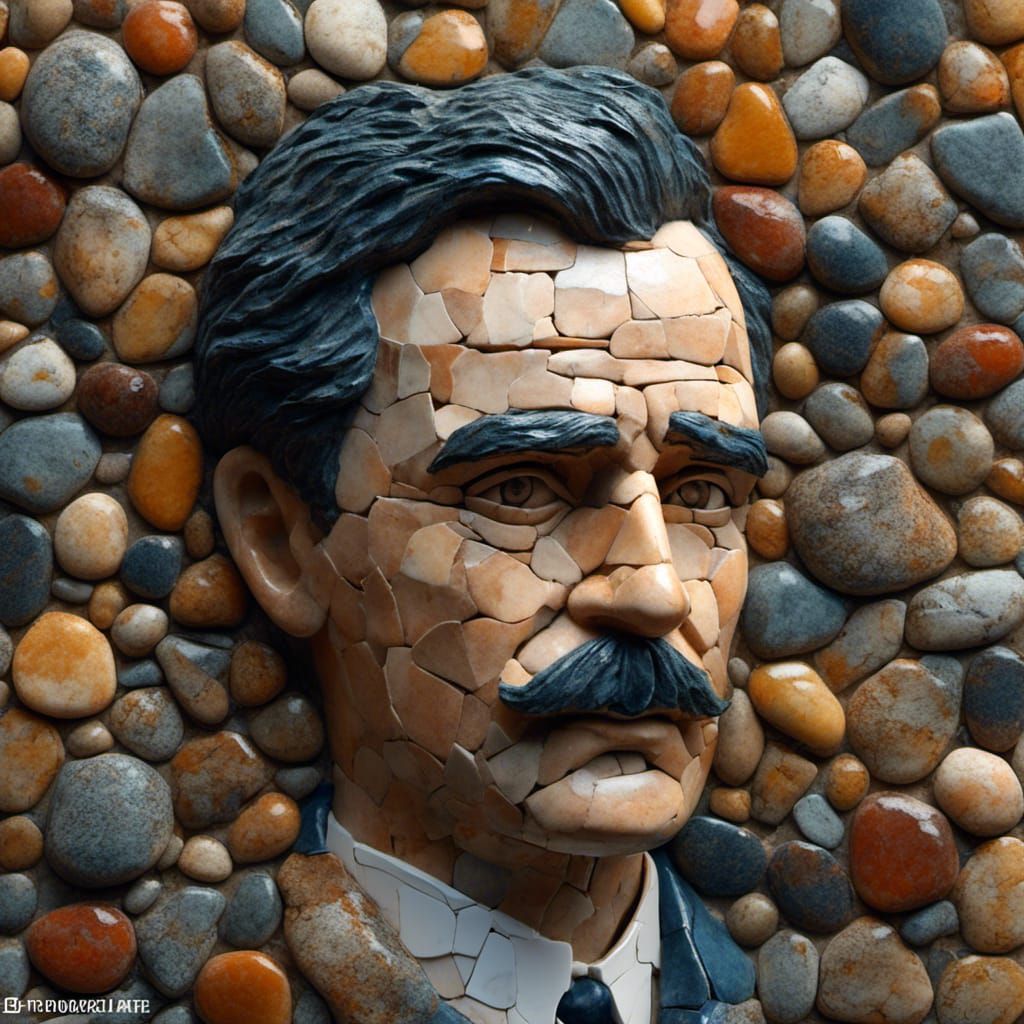 Charlie Chaplin Pebble Art Portrait in 8K
