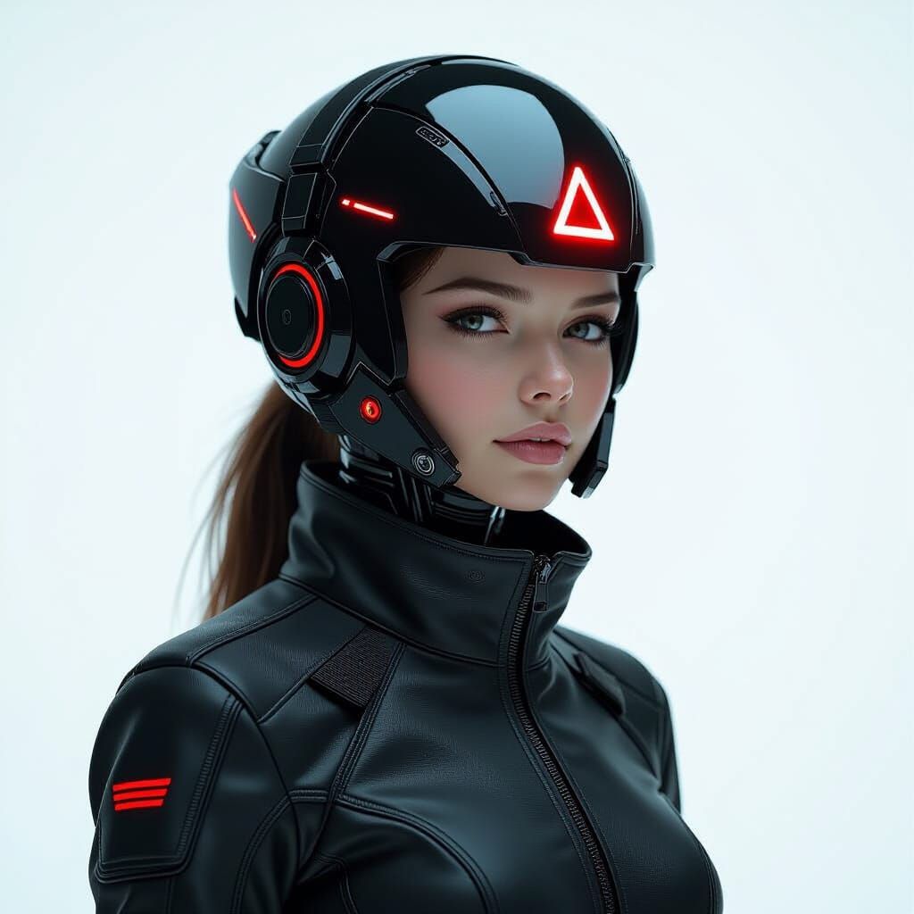 Cyborg Girl with Cybernetic Helmet in Futuristic Style