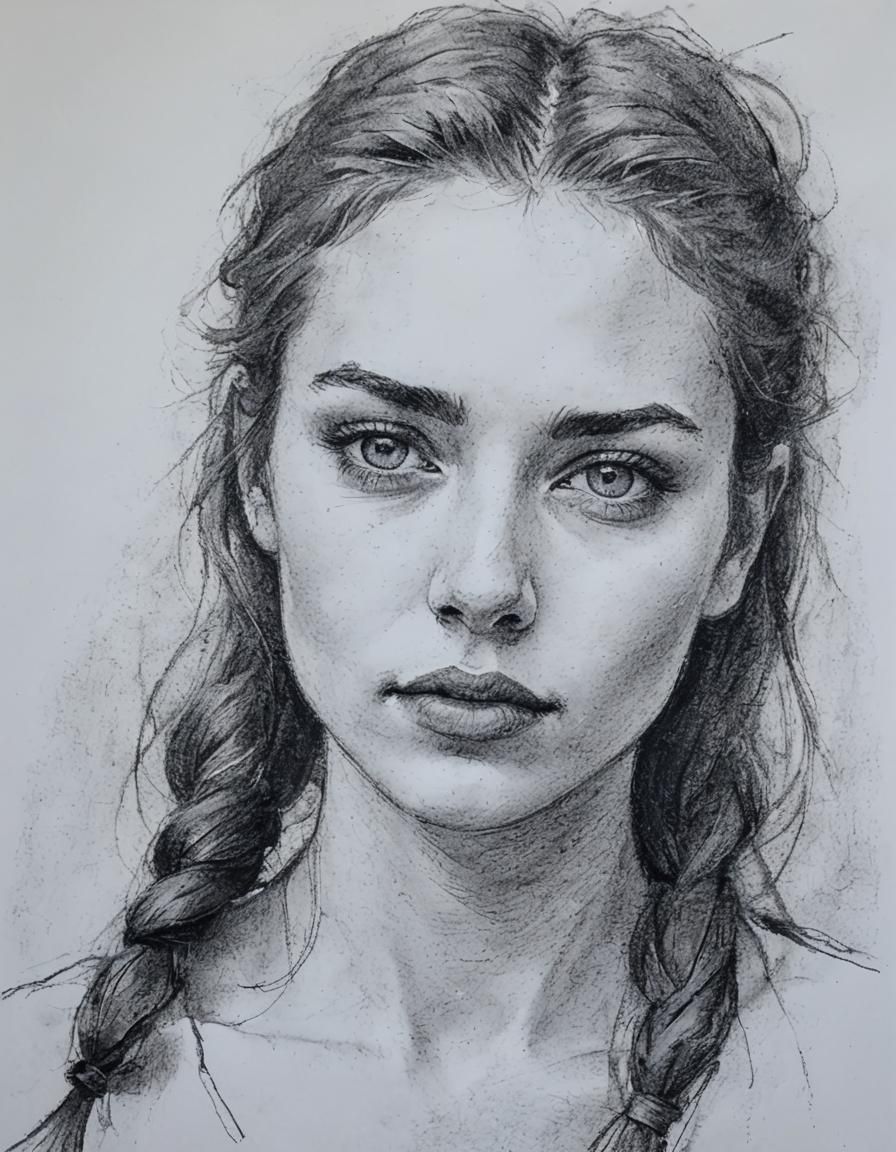 Charcoal Portrait of a Young Woman in Expressive Style