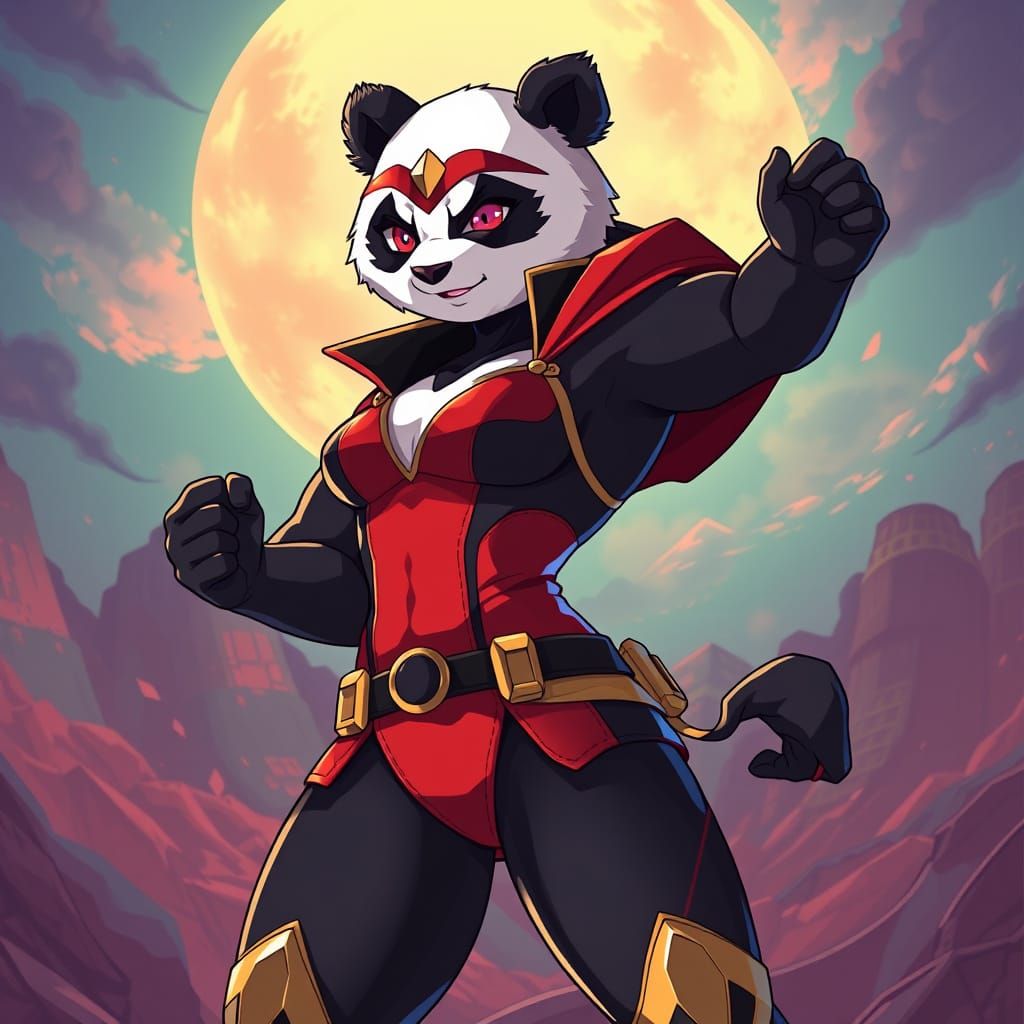 Majestic Panda Warrior in Anime-Inspired Style