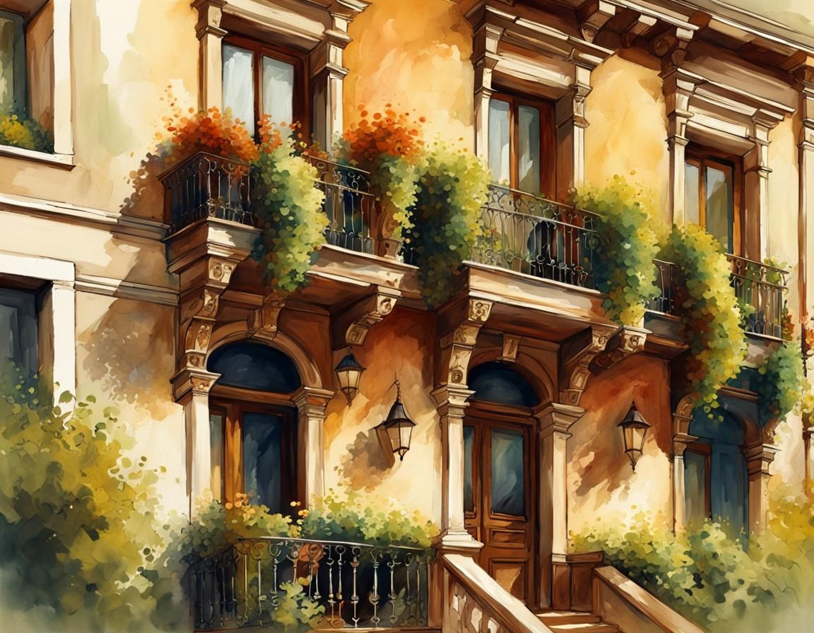 Lush Balcony of Old European House