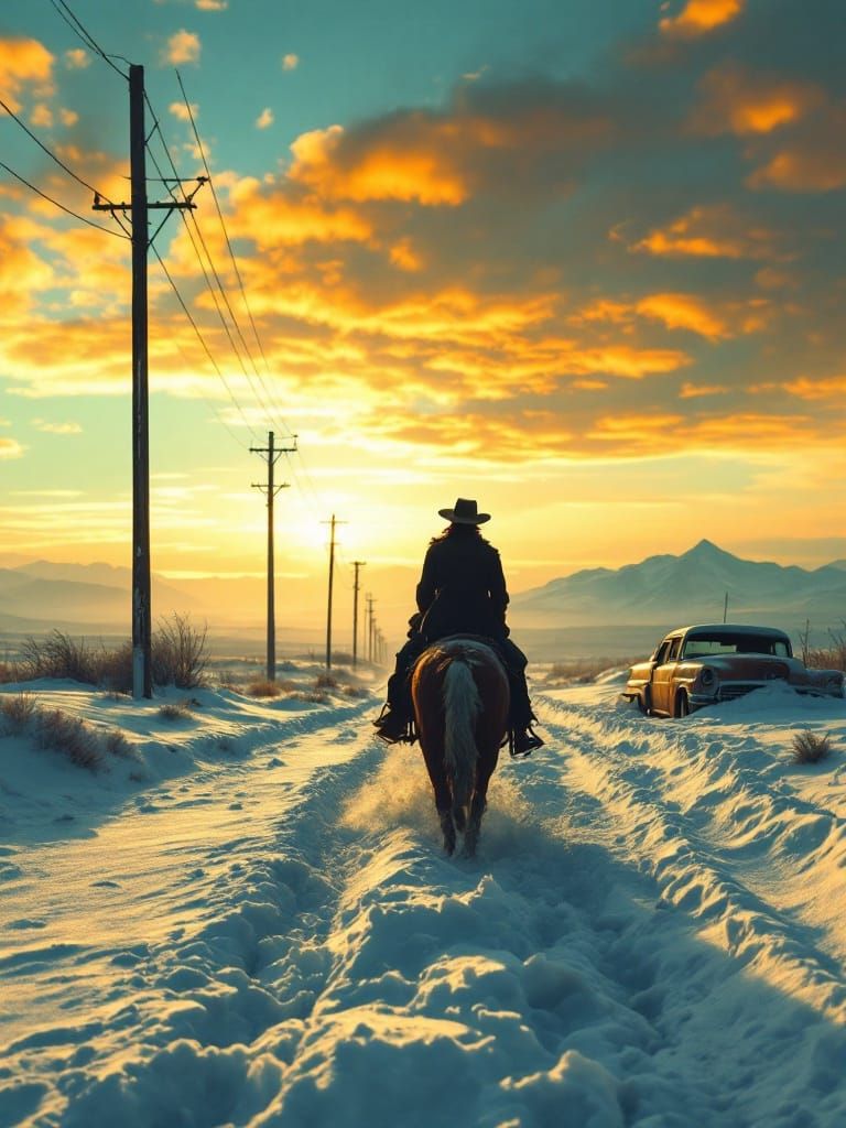 Gritty Rider Emerges from Golden Snow