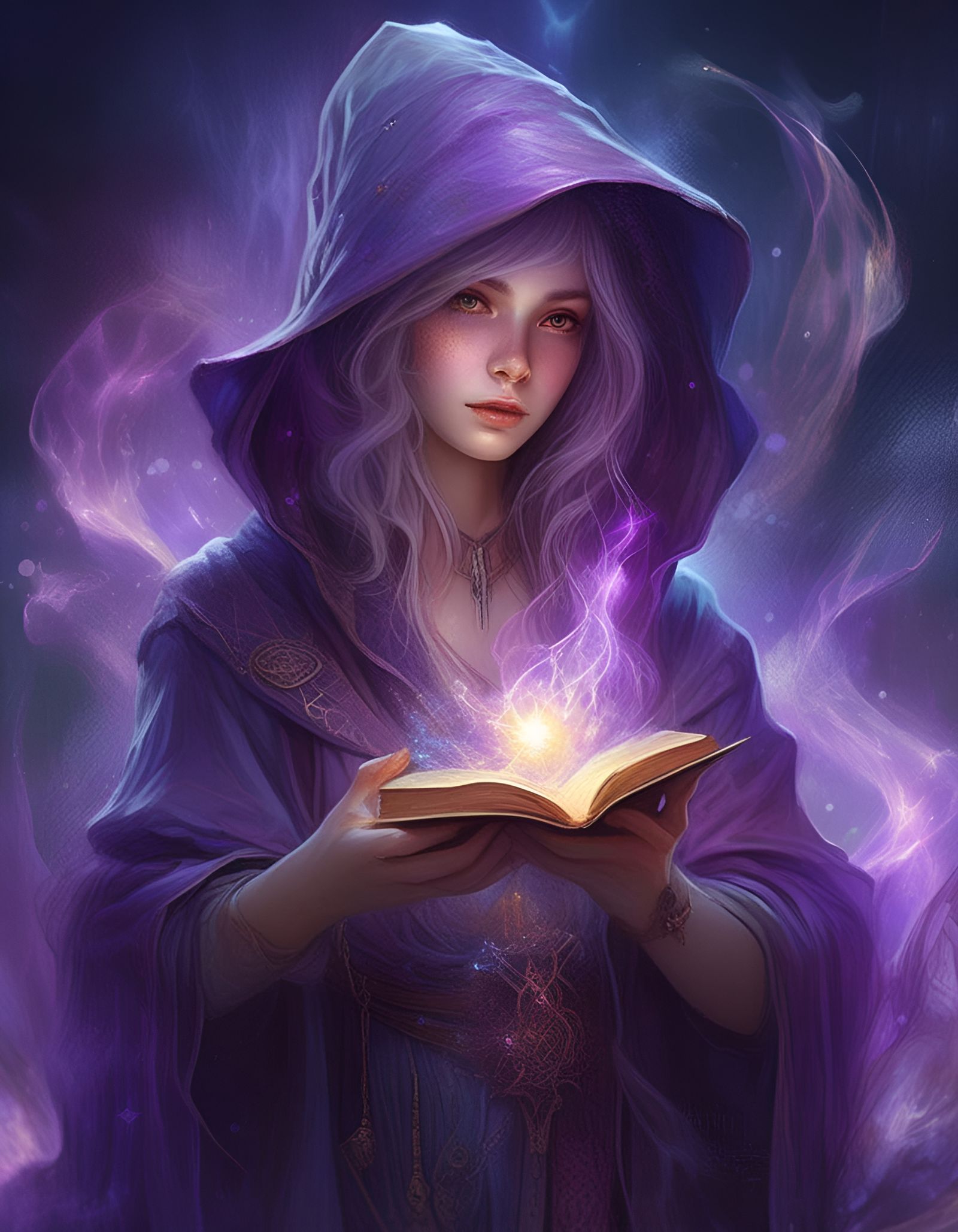 Crazy Wizard Casting Spells in Watercolor Style