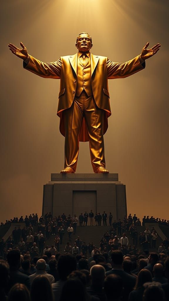 Golden Statue of Powerful Businessman Inspires Worship