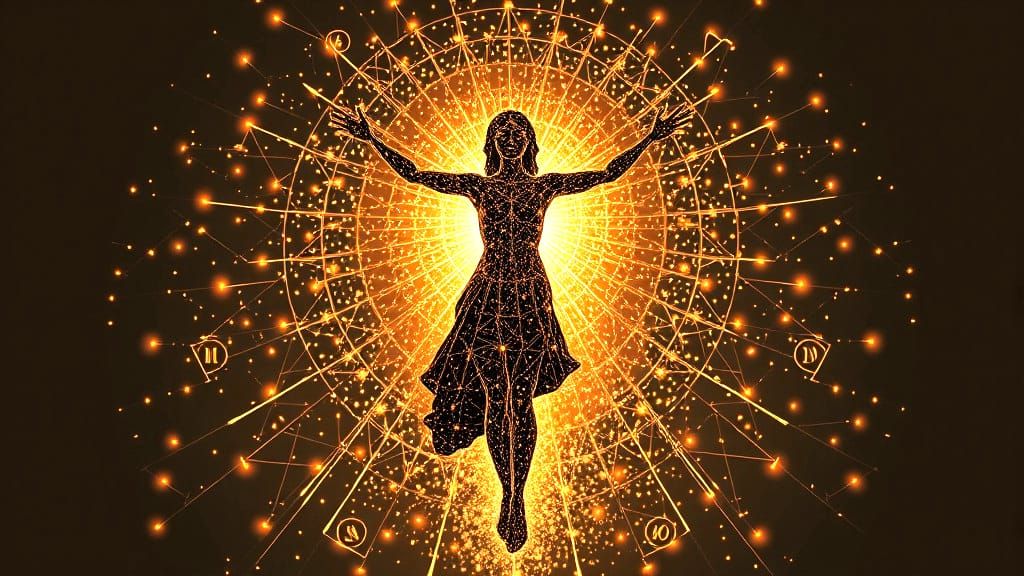 Transgender Vitruvian Human in Pointillism Style