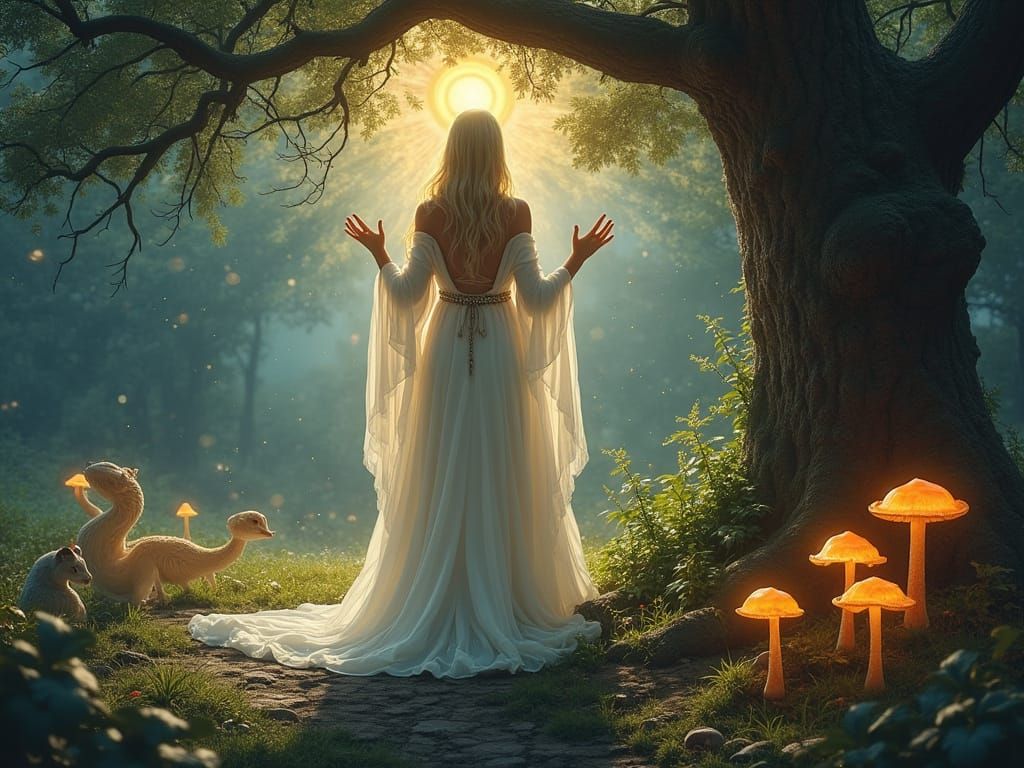 Celtic Druidess in Sacred Grove, Art Nouveau Style