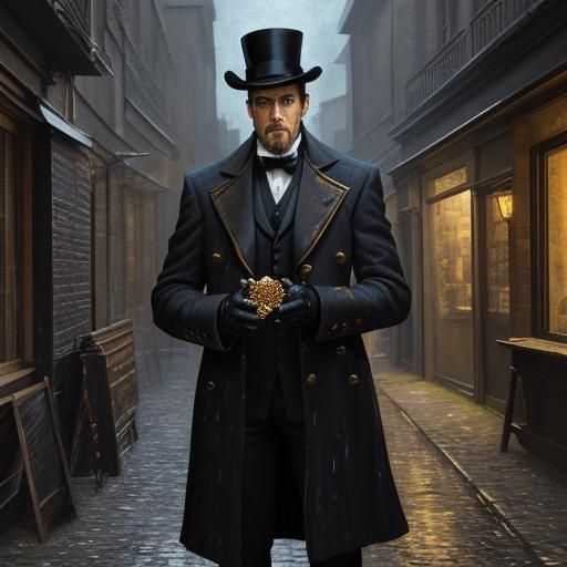 Thief with Diamond in Neo-Impressionist Oil Painting