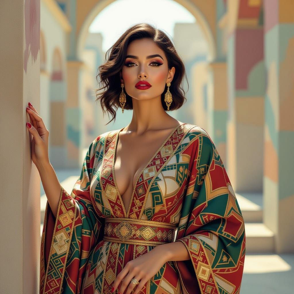 Elegant Woman in Neo-Cubist Art Deco Style