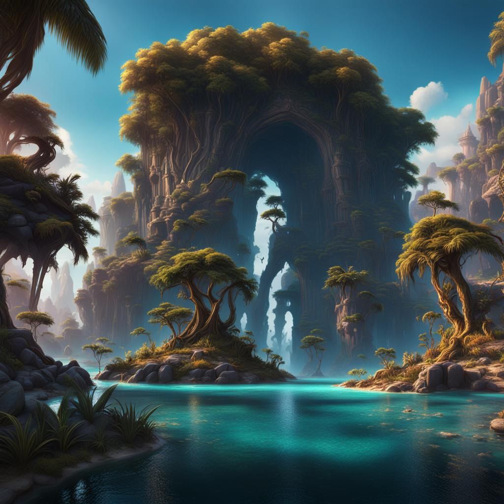 Lush Secret Island Oasis: Fantasy Concept Art