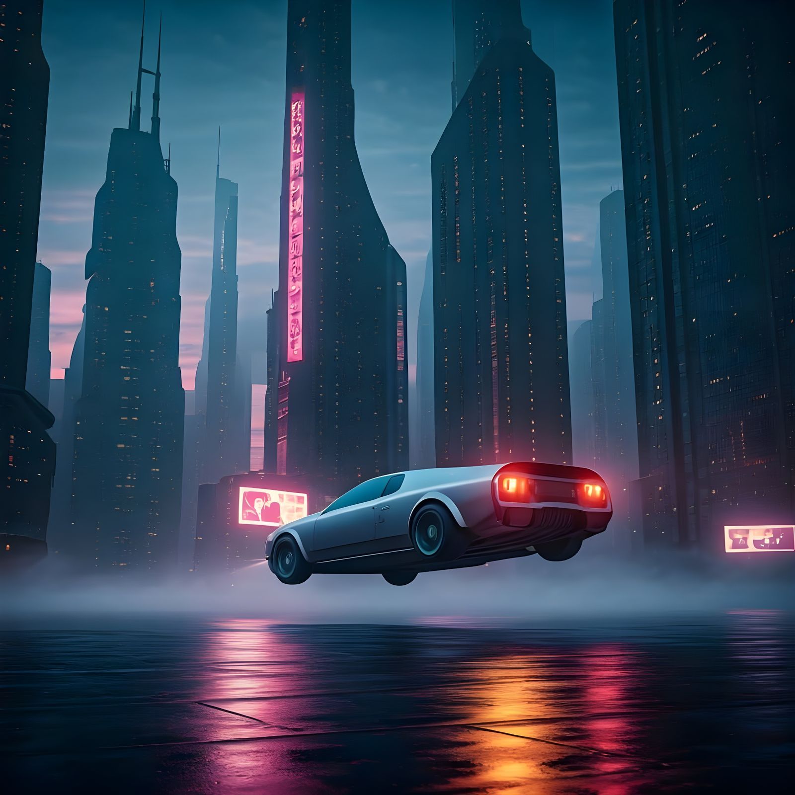 Futuristic Cityscape at Dusk in Sci-Fi Style