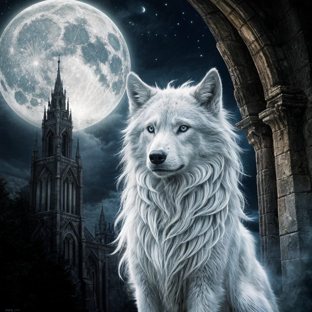 Wolf in Moonlight: Gothic Fantasy Double Exposure