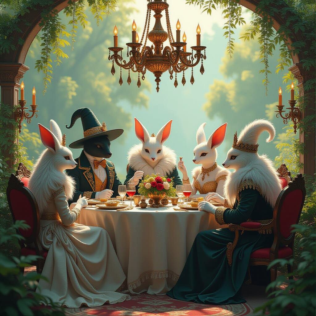 Whimsical Creatures at Lavish Banquet
