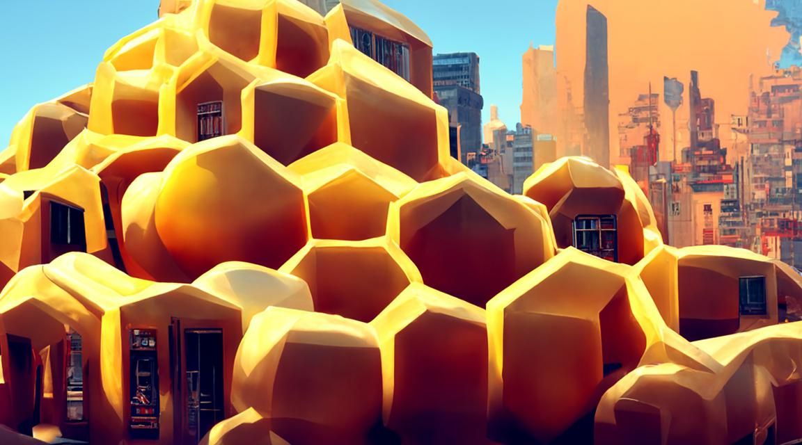 Honey and Honeycomb City in Neon Style