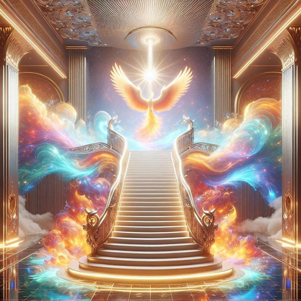 Ethereal Phoenix Rising on Palladium Staircase