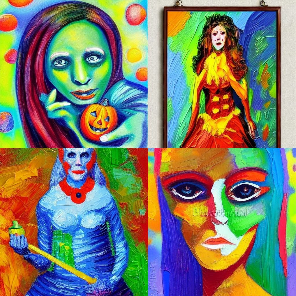 Halloween Woman in Expressionist Impasto Style