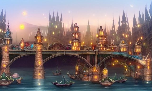 Steampunk Merchant City on River Bridges