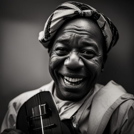 Smiling Black Clown with Banjo Portrait