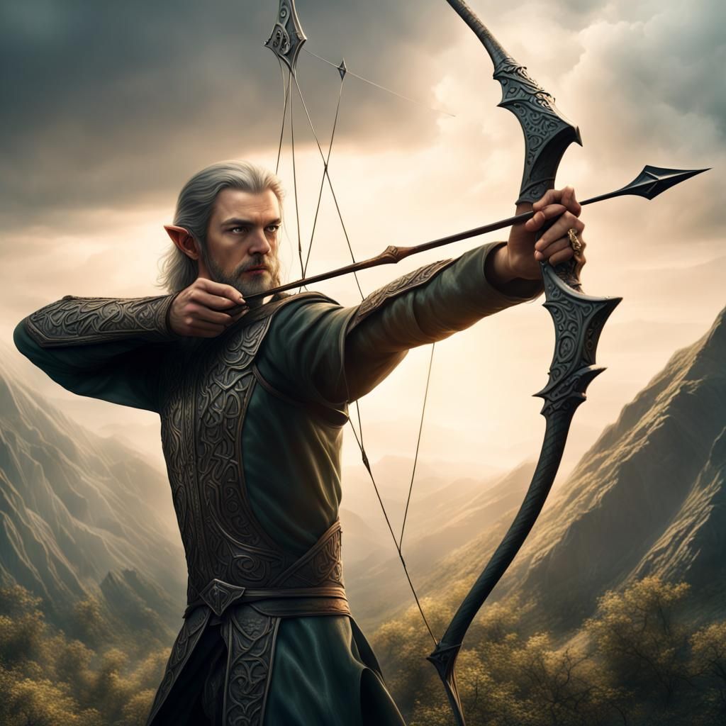 Elven Archer Aiming Bow: Epic Digital Matte Painting