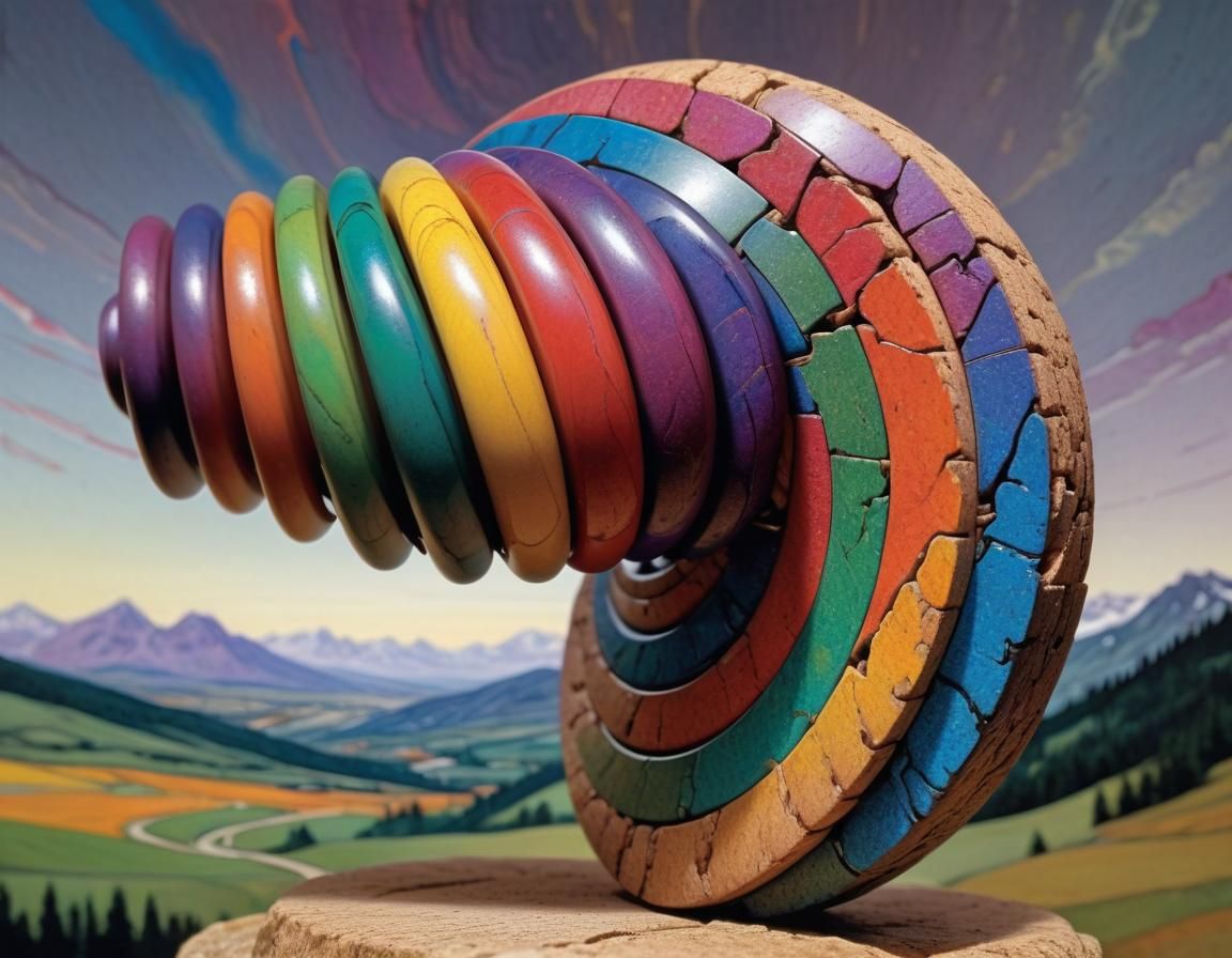 Rainbow Helical Spiral Sculpture: Psychedelic Art