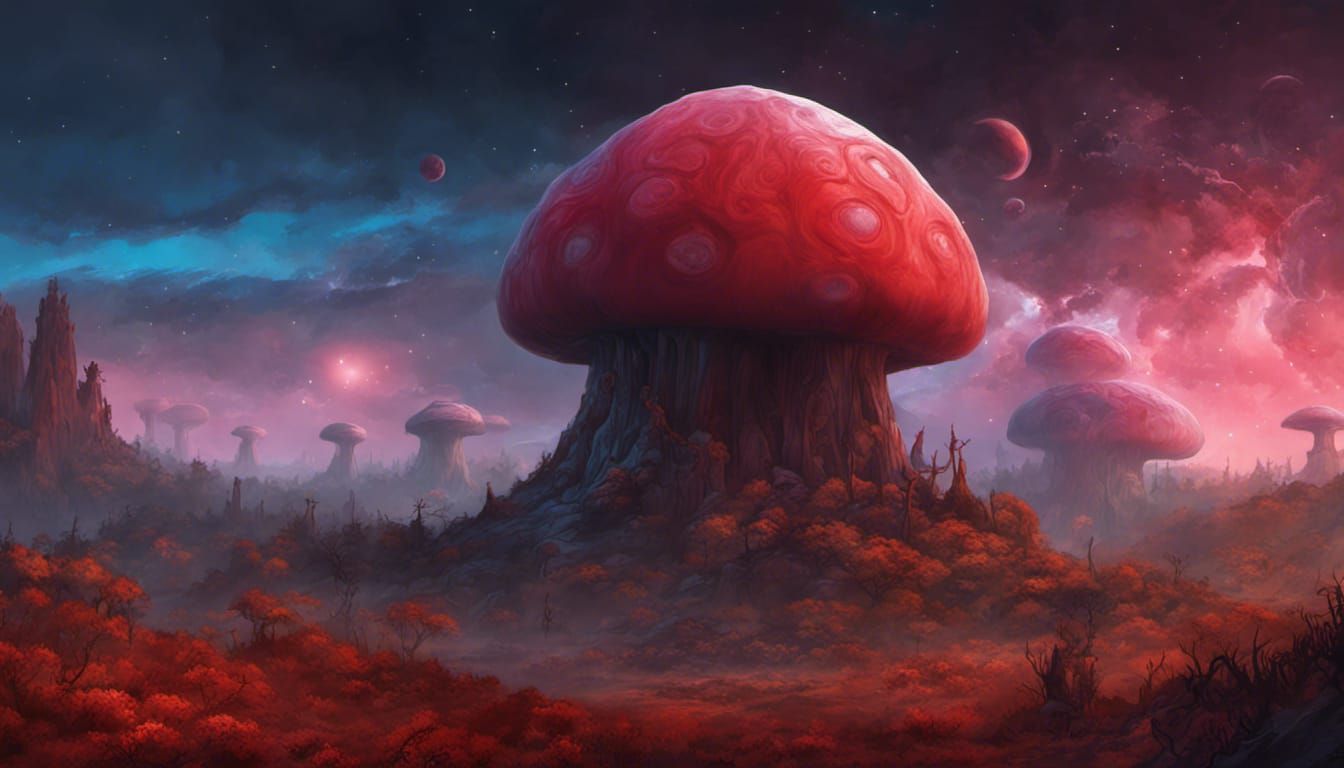 Alien Mushroom Forest at Night in Digital Art