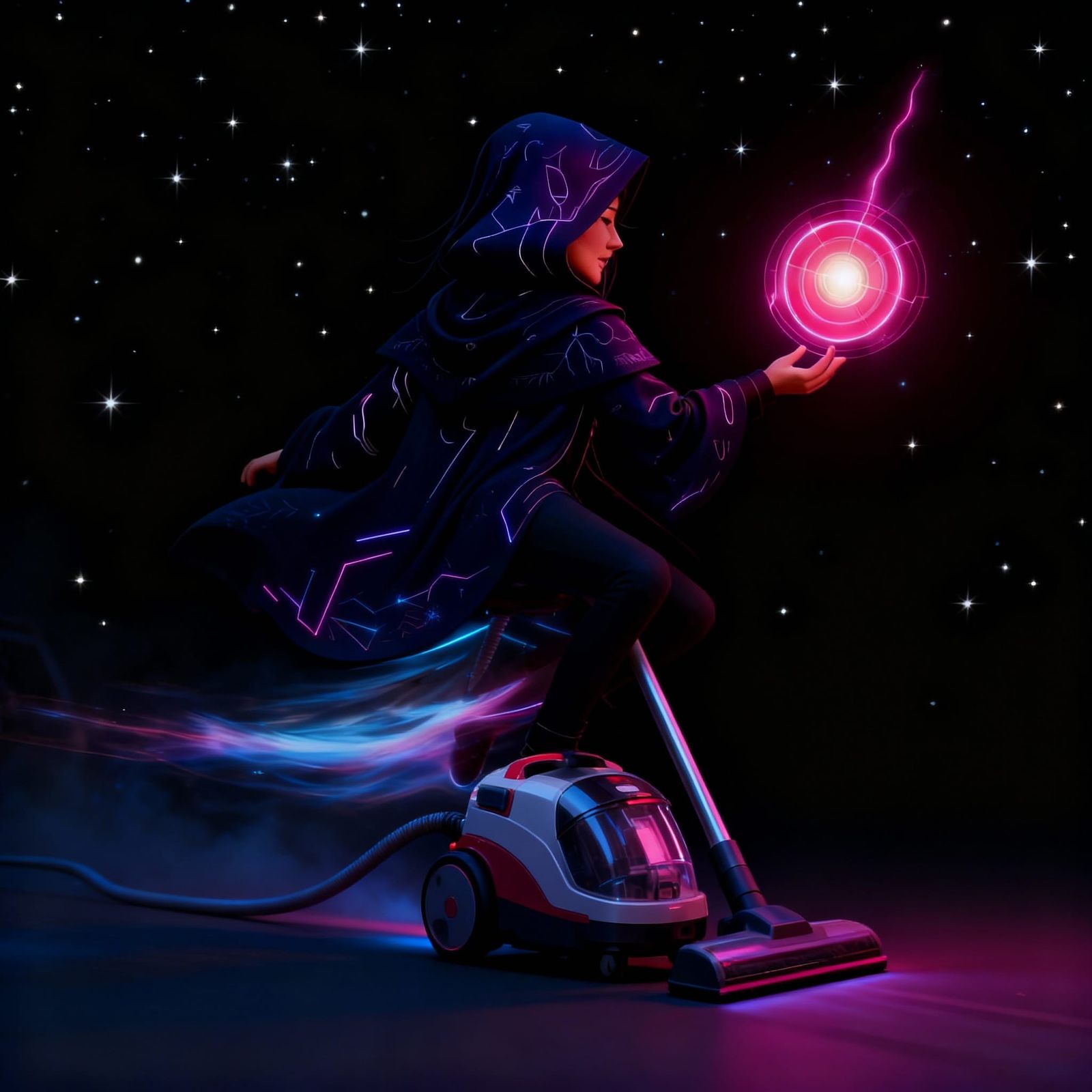 Futuristic Witch Conjuring Digital Magic