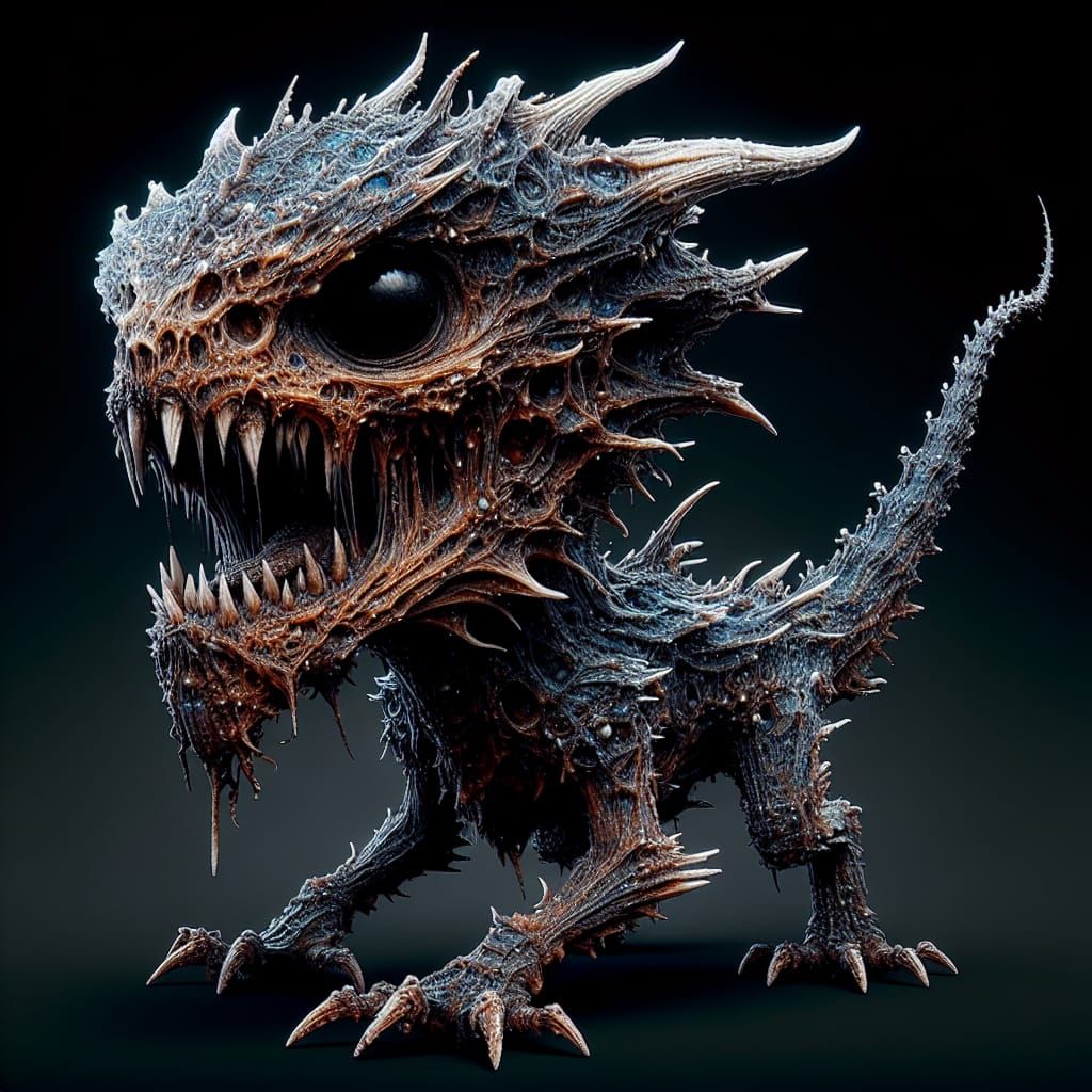 Menacing Zombie Dragon Caricature in 3D Watercolor