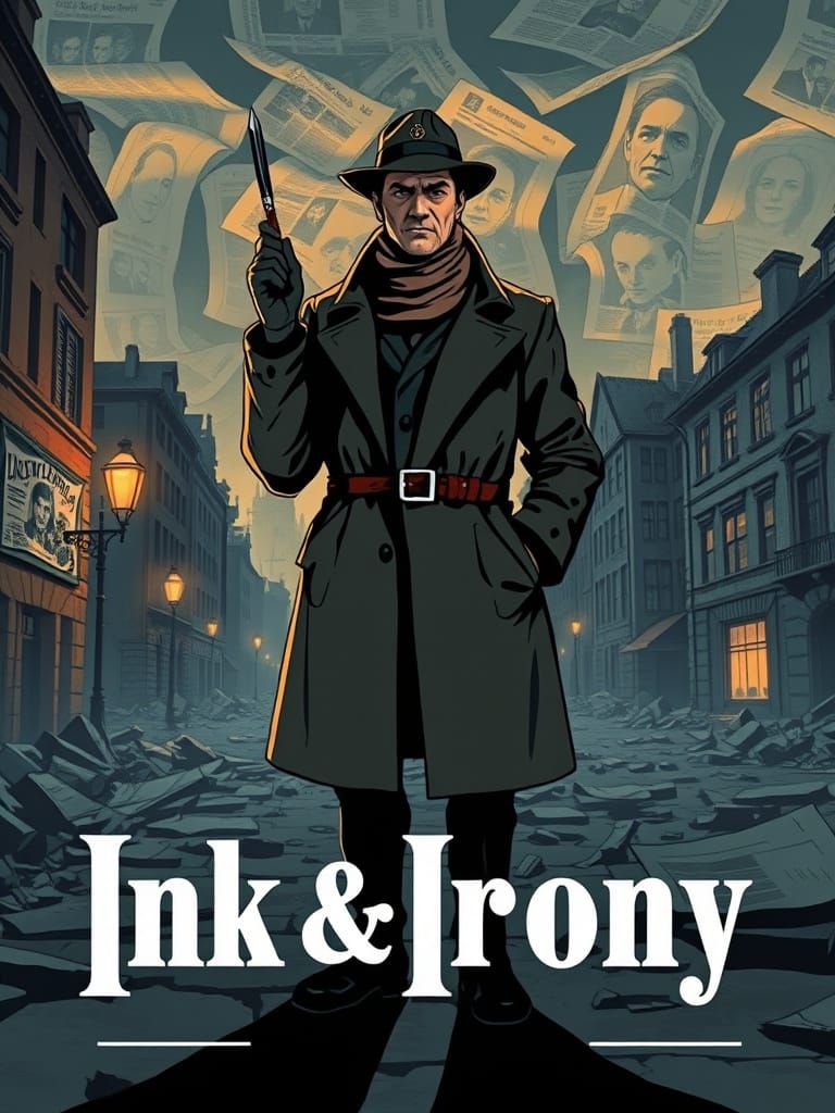 Cartoonist in War-Torn City, Cinematic Illustration