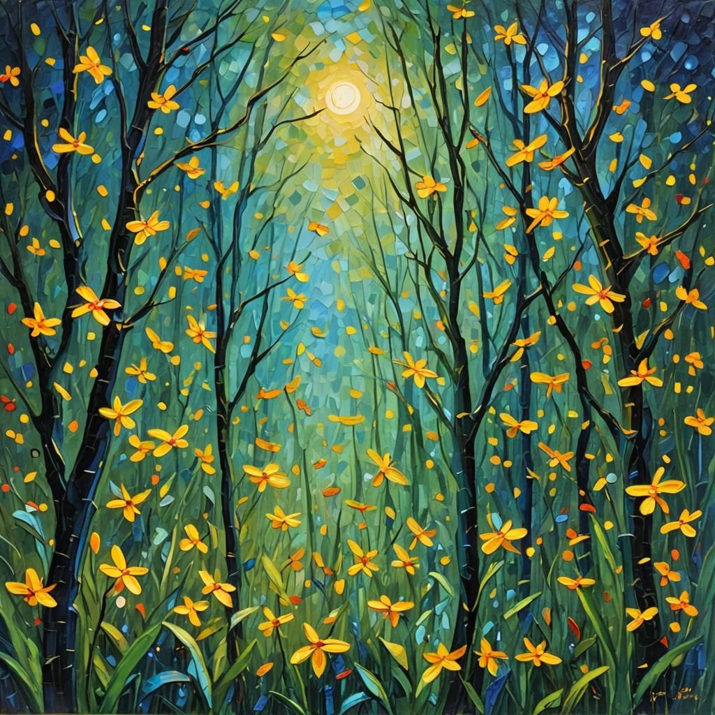 Fireflies in Expressionist Neo-Impressionism Style