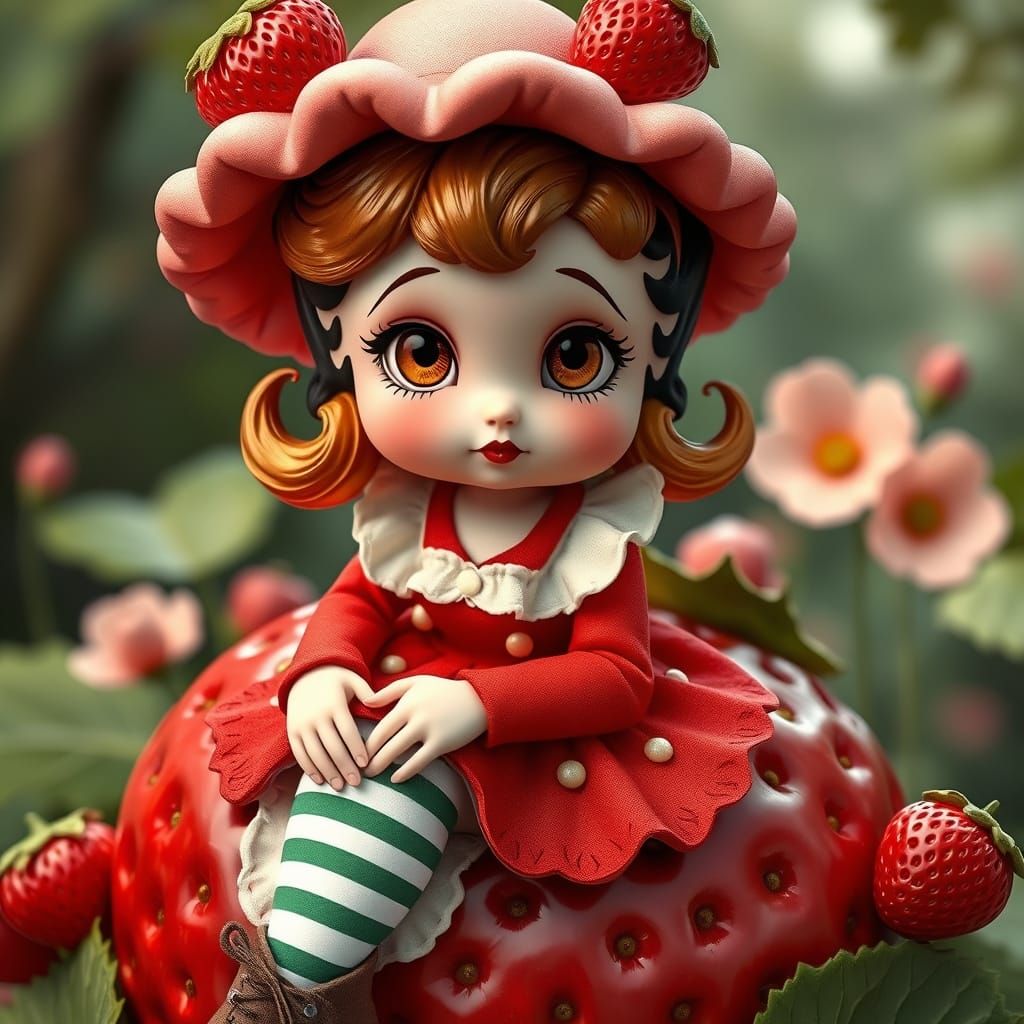 Ethereal Strawberry Fantasy in Whimsical Style
