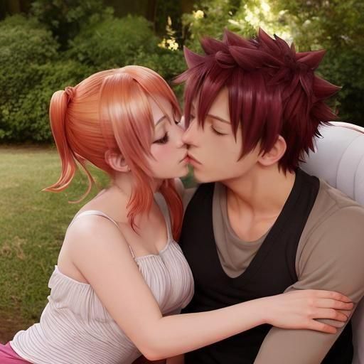Natsu and Lucy Kissing: A Romantic Moment