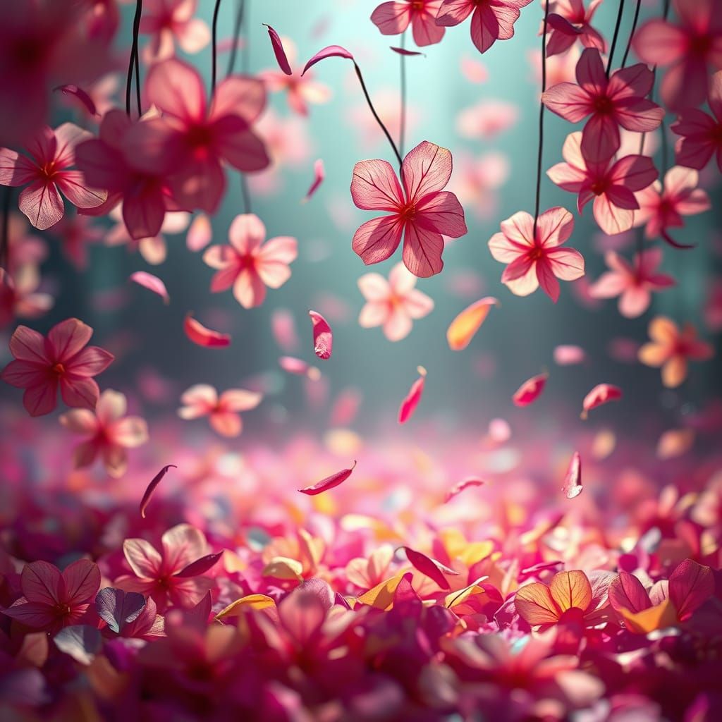 Whimsical Eight-Petal Flowers in Dreamlike, Matte Painting S...