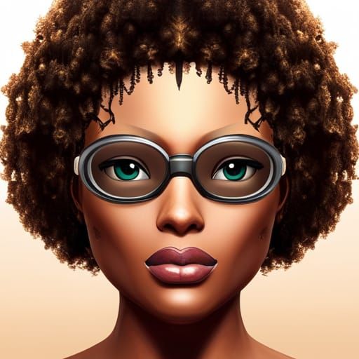Steampunk Afro Girl with Goggles in Cyberpunk Style