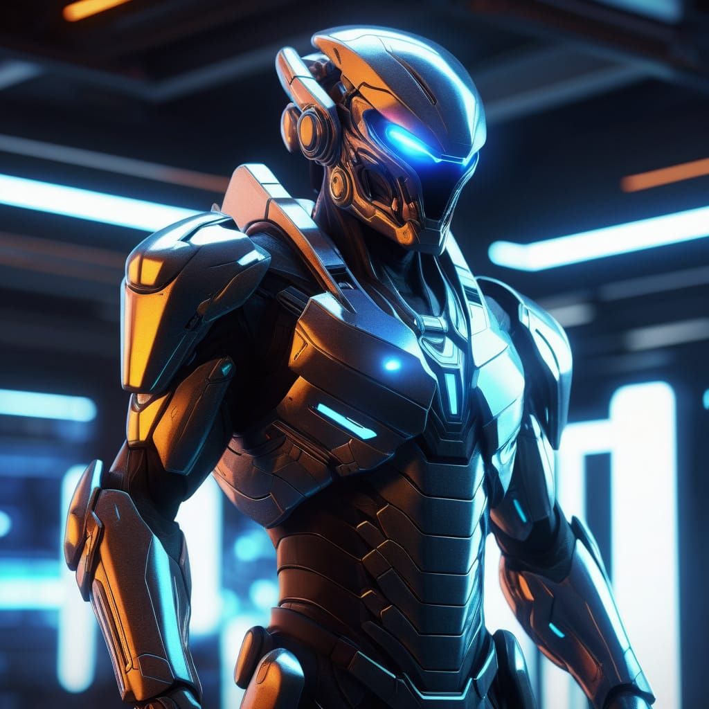Futuristic Alien Soldier in Metallic Armor